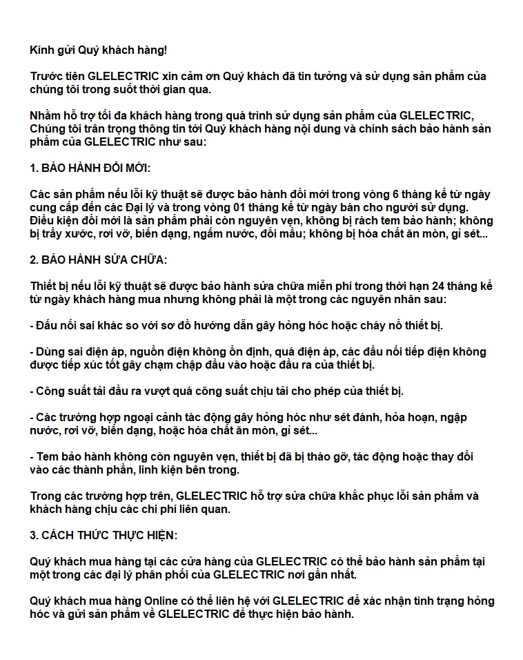 Chính sách bảo  hành